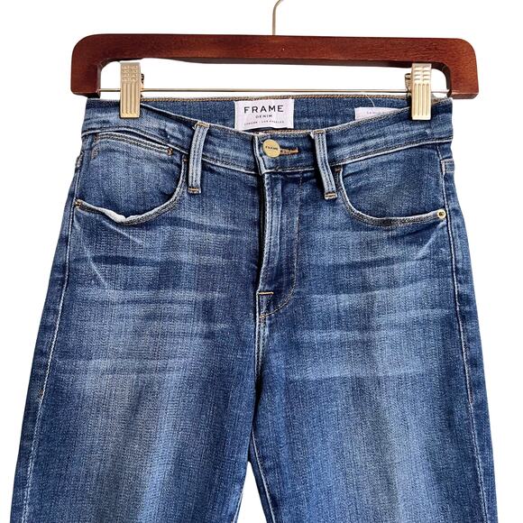 Frame Le High Skinny Hazelwood Stud Hem Jeans Size 24 Blue Denim Distressed - Picture 4 of 8